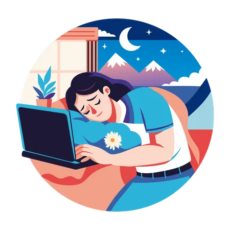 Exhausted person sleeping while working  Illustration