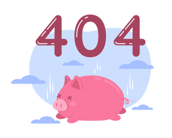 404 지친 핑크 돼지 벡터 빈 상태 그림  일러스트레이션