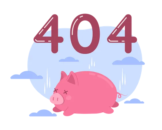404 Exhausted pink piggy vector empty state illustration  Illustration