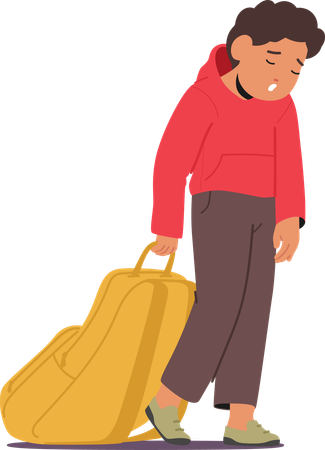 Exhausted Schoolchild Drags A Burdensome Backpack  Illustration