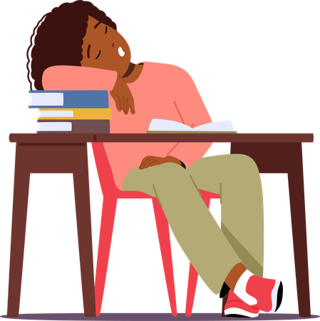 Exhausted Student Girl Slumbers On The Desk  Illustration
