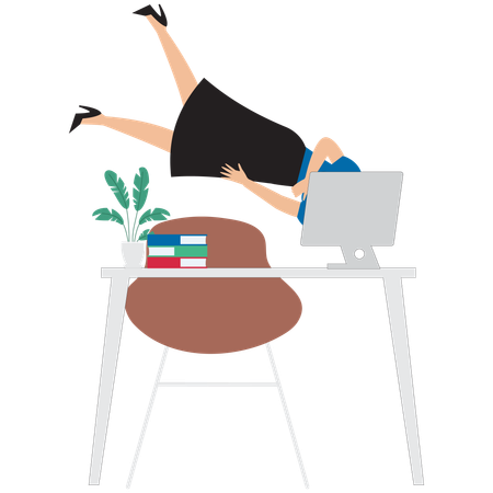 Exhausted worker diving into laptop  Illustration