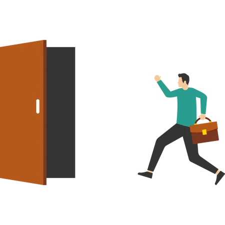 The Man Ran To The Door For The Interview Session This Design Is Suitable For Workers Companies Job Vacancies And Others Illustration