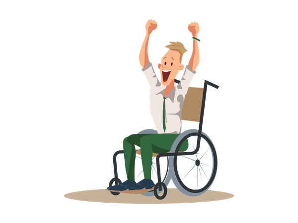 Exited Disabled Office Worker Sitting in Wheelchair Illustration