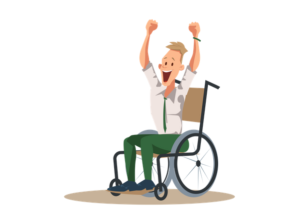 Exited Disabled Office Worker Sitting in Wheelchair  Illustration