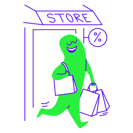 Exiting store after doing shopping Illustration
