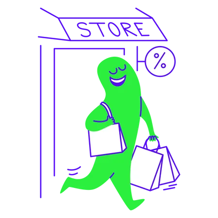 Exiting store after doing shopping Illustration