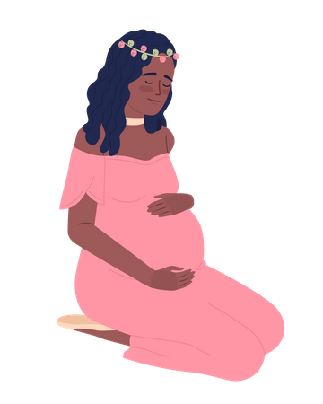 Expectant mother carefully hugging belly  Illustration