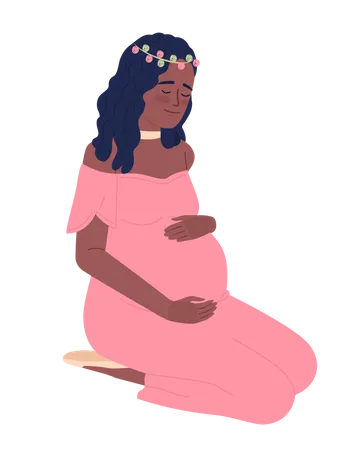 Expectant Mother Carefully Hugging Belly Semi Flat Color Vector Character Editable Figure Full Body Person On White Simple Cartoon Style Spot Illustration For Web Graphic Design And Animation Illustration