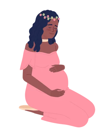 Expectant mother carefully hugging belly  Illustration