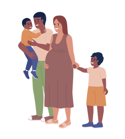 Expectant woman with husband and two kids  Illustration