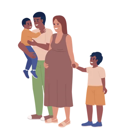Expectant Woman With Husband And Two Kids Semi Flat Color Vector Characters Editable Figures Full Body People On White Simple Cartoon Style Spot Illustration For Web Graphic Design And Animation Illustration