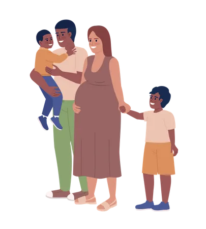 Expectant woman with husband and two kids  Illustration