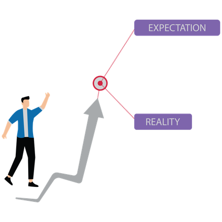 Expectativas vs realidade com gráficos de negócios  Ilustração