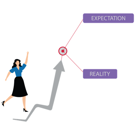 Expectativas vs realidade com gráficos de negócios  Ilustração