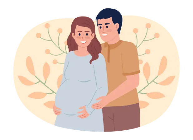 Expecting Couple Flat Concept Vector Spot Illustration Editable 2 D Cartoon Characters On White For Web Design Happy Husband Hugging Pregnant Wife Belly Creative Idea For Website Mobile Magazine Illustration