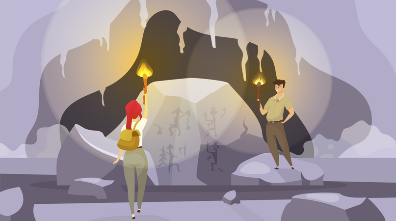 Expedition into caves Illustration