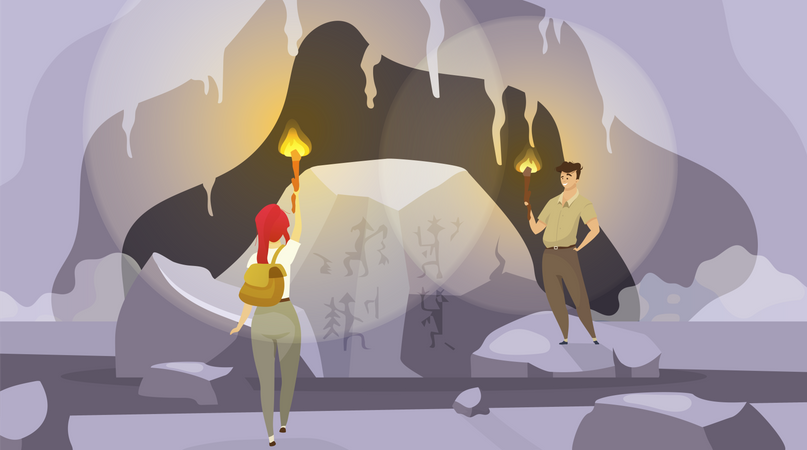 Expedition into caves  Illustration