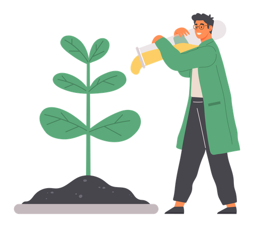 Expérience de biologiste avec une plante dans un tube à essai  Illustration