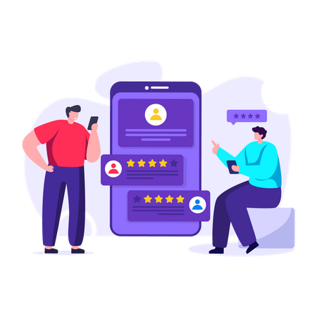 Les gens évaluent l'expérience via l'application  Illustration