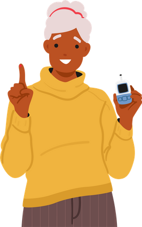 Experienced Elderly Woman Confidently Holds A Glucometer  Illustration