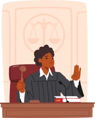 Experienced, Fair, And Authoritative Female Judge Character, Bringing Wisdom And Impartiality To Courtroom  Illustration