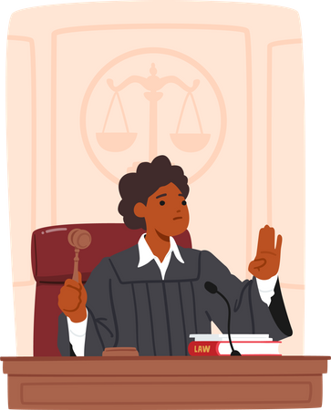 Experienced, Fair, And Authoritative Female Judge Character, Bringing Wisdom And Impartiality To Courtroom  Illustration