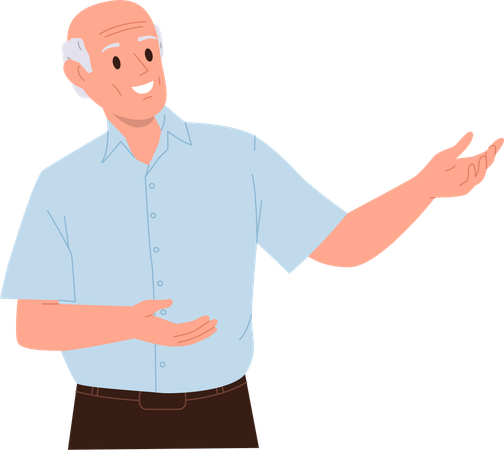 Experienced senior businessman pointing hand selling promoting something  Illustration