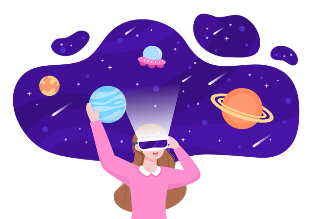 Experiência de jogo espacial VR  Ilustração