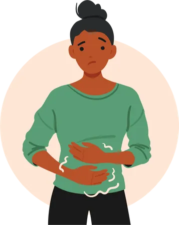 Mulher afro-americana apresenta sintomas de gastrite  Ilustração