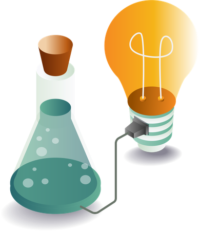 Experimental bottle symbol with idea lamp  Illustration