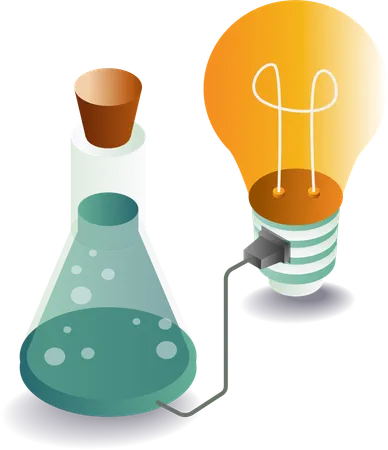 Experimental bottle symbol with idea lamp  Illustration