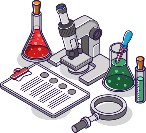 Experimental laboratory microscope and glass bottle  일러스트레이션