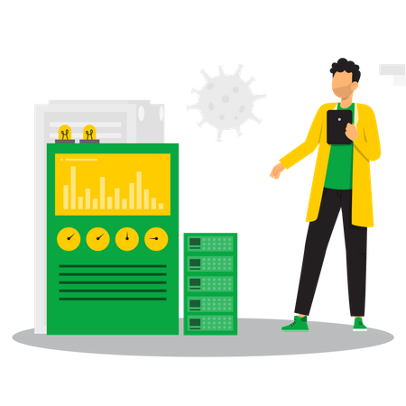 Experimento cientista em laboratório  Ilustração