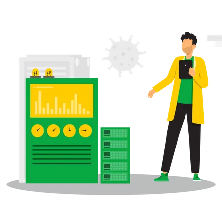 Experimento cientista em laboratório  Ilustração