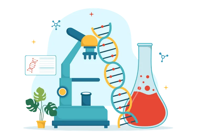 Ilustracion De Ingenieria Genetica Y Modificaciones De ADN Con Investigacion Genetica O Cientificos Experimentales En Plantillas Dibujadas A Mano De Dibujos Animados Planos Ilustración