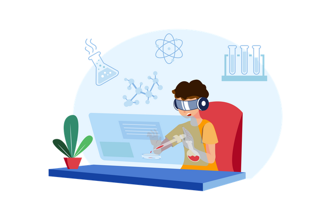 Experimento de laboratorio usando realidad virtual.  Illustration