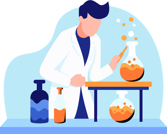 Experimento de aula de química no laboratório  Ilustração