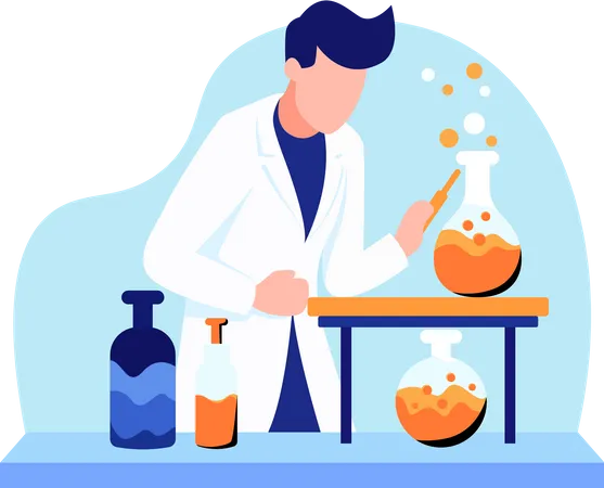 Experimento de aula de química no laboratório  Ilustração