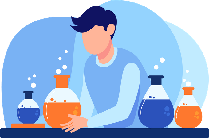 Experimento de aula de química no laboratório  Ilustração