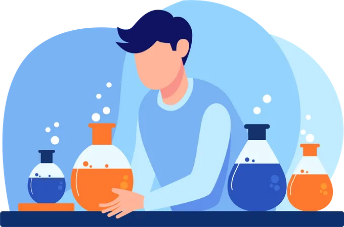 Experimento de aula de química no laboratório  Ilustração