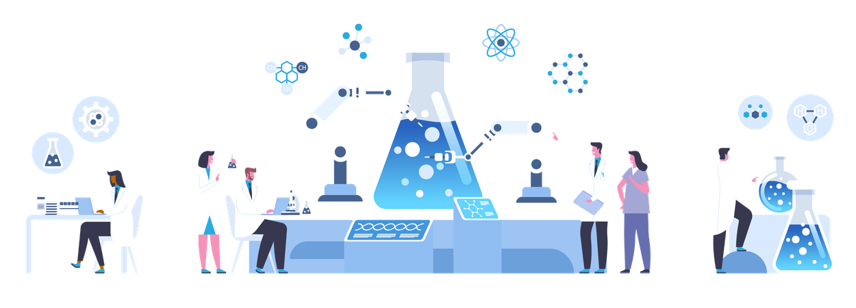 Experimento químico de laboratório  Ilustração