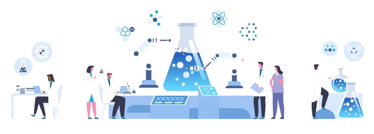 Experimento químico de laboratório  Ilustração