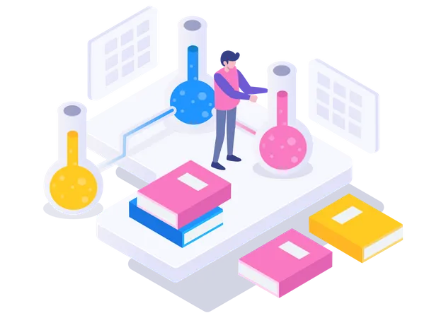 Experiência química em laboratório  Ilustração