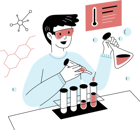 Experiência química em laboratório  Ilustração