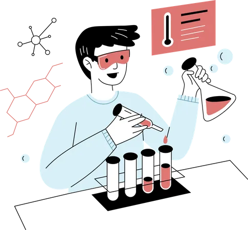 Experiência química em laboratório  Ilustração