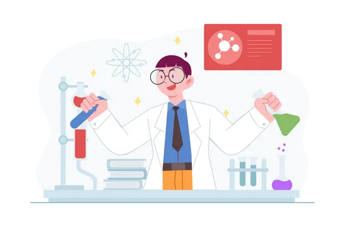 Experiência química em laboratório  Ilustração