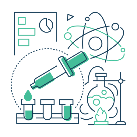 Experiência química em laboratório  Ilustração