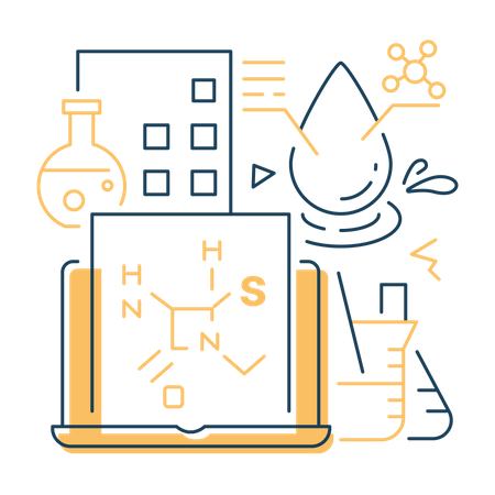 Experiência química no laboratório de química  Ilustração