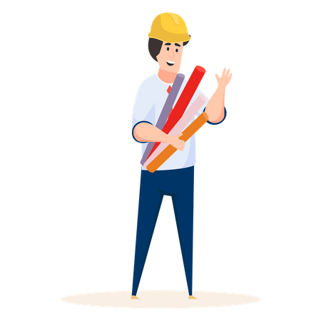 Expert architecture holding on project plan  Illustration